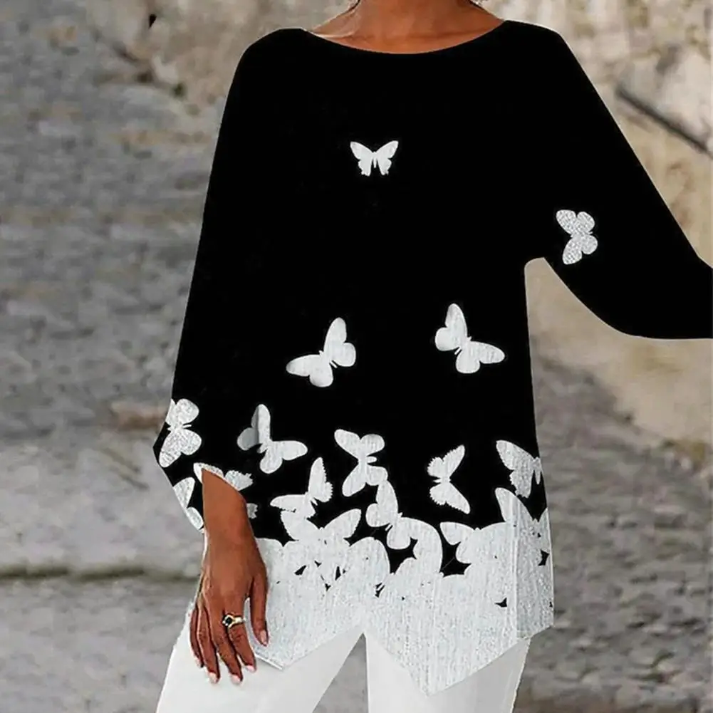 

Tee Shirt Irregular Hem Casual Top Elegant Sweet Style Loose T-shirt