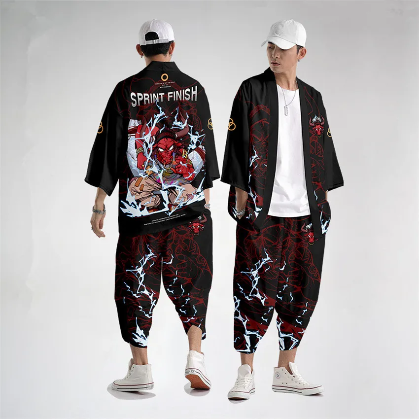 

Japanese Traditional Clothing Kimono Pants Men Retro Yukata Asian Fashion Tang Suit Harajuku Hanfu Yukata Jacket