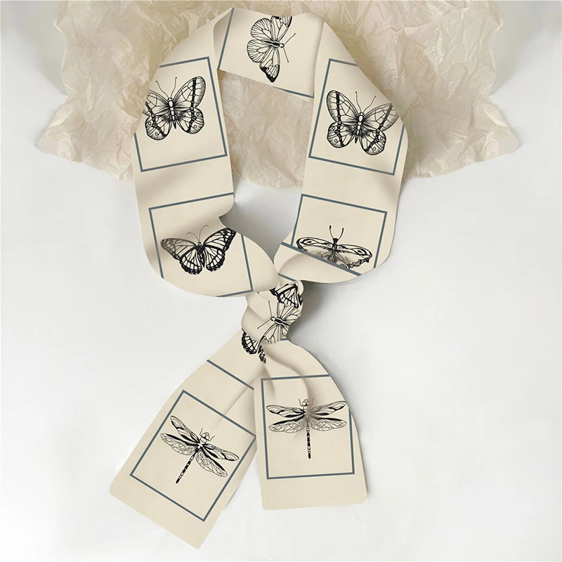 

Luna&Dolphin Women Spring French Romantic Wide Ribbon Beige Black Butterfly Chiffon Silky Headbands Bandana Hair Ribbon Bag Tie