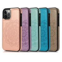 mandala flower leather phone case for iphone 13 12 mini back flip coque for iphone 11 xr xs pro max x 6 7 8 plus card slot cover