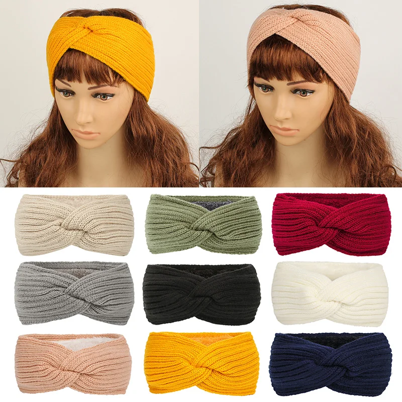 

Woolen Knitting Headbands Winter Thick Yarn Hairband Elastic Warm Hair Band Crochet Knitted Headwrap Velvet Knit Wide Headband