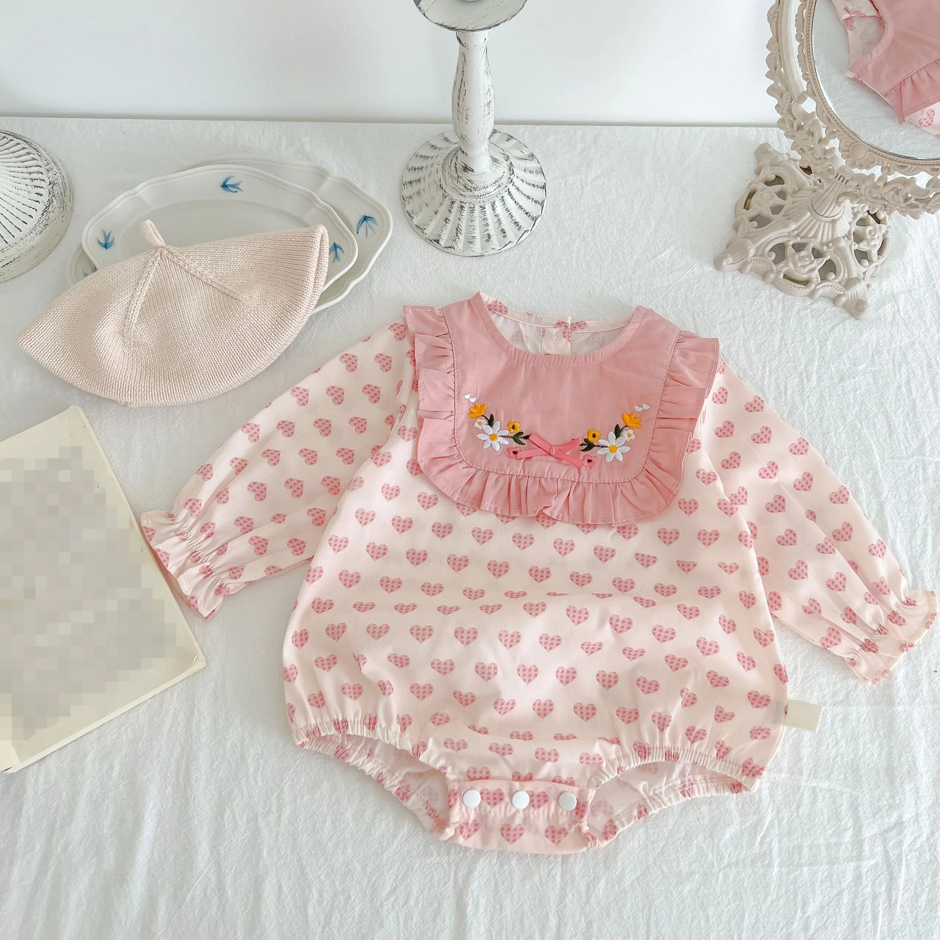 Newborn Infant Baby Girls Flower Embroidery Romper Long Sleeve Ruffle Print Jumpsuit Toddler Girl Autumn Clothing