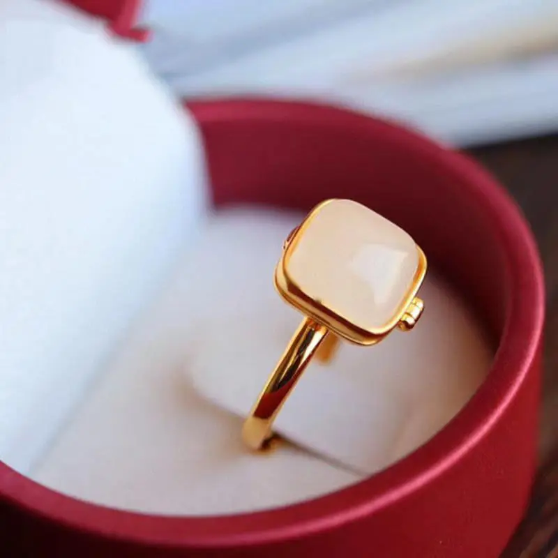 

Дизайнерское оригинальное новое регулируемое кольцо в виде Саше из натурального нефрита с квадратным отверстием в китайском ретро-стиле ж...