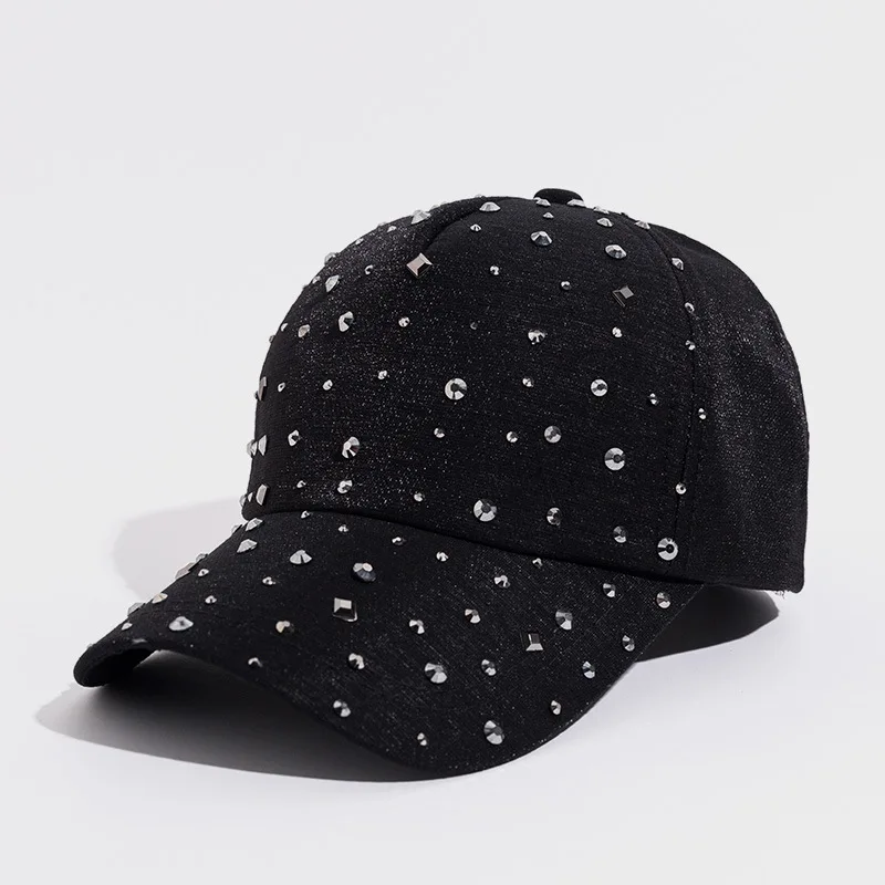 

New Women Summer Fashion Rhinestone Hats Diamond Sun Cap Temperament Casquette Snap Back Gorras Casual Baseball Caps Solid Color