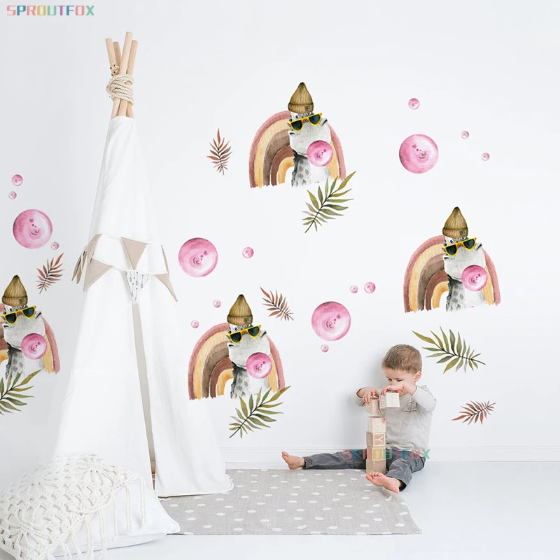 

Cartoon Dinosaur Rainbow Kids Wall Stickers for Child Room Baby Boys Room Nordic Cute Animals Dinosaur Vinyl PVC Wallpaper Decal