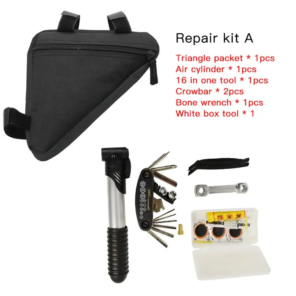 

Bike Front Frame Triangle Bag Tyre Repair Tools Kit Bicycle Top Tube Bags Tire Pry Bar Glue-Free Tire Patch Tire Grinding Pad