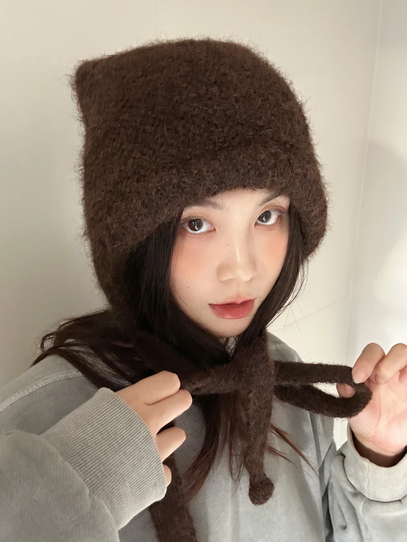 Французская шапка Лолиты женская вязаная флисовая смешанная на шнуровке