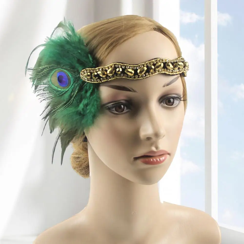 

Women Headband Artificial Peacock Feather Bridal Headband Multipurpose Rhinestones Headband