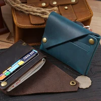 minimalist leather credit card holder for men women crazy horse leather id cards holder pouch wallet vintage zipper coin purse