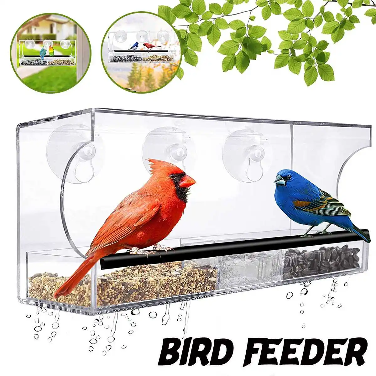 

Clear Glass Window Viewing Bird Feeder Hotel Table Hanging Suction Alimentador Adsorption House Type Bird Feeder