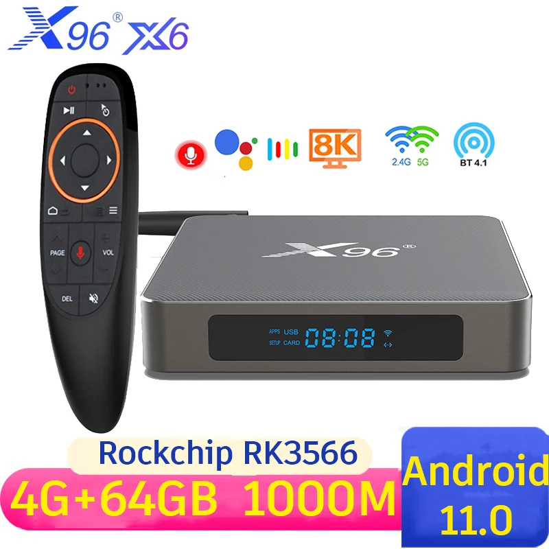 ТВ-приставка X96 X6 Android 11 8 + 64 ГБ Rockchip RK35 BT 2 4 ГГц/телефон двойной Wi-Fi 1000 Мбит/с 8K DDR4 32 |