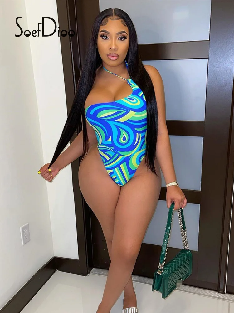

Soefdioo Positioning Printed Halter Bandage Bodysuits Swimwear Women One Piece Swimsuit Summer 2022 Sexy Backless Bathing Suit