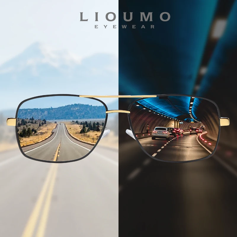 LIOUMO Design Luxury Sunglasses For Men Square Photochromic Polarized Driving Glasses Women Anti-Glare UV400 gafas de sol hombre