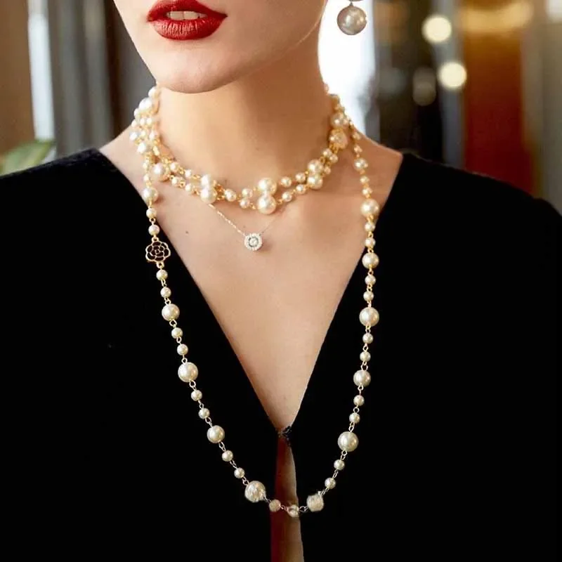 Роскошный брендовый дизайн многослойный цветок камелии жемчуг длинный свитер