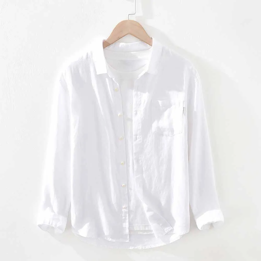 Men Shirt Linen Cotton Solid Shirt 3XL Casual Mens Button Up Shirt Men Shirt Long Sleeve Slim Fit Shirt Men