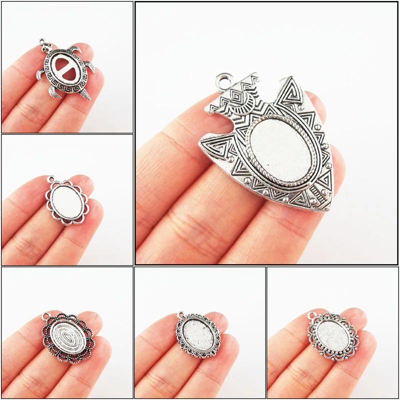 

Fashion New Animal Tortoise Flower Shield 13*18mm Picture Frame Tibetan Silver Plated Pendants