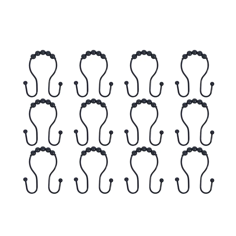 

Shower Curtain Hooks Rings, Metal Double Glide Shower Hooks For Bathroom Shower Rods Curtains, Set Of 12 Hooks
