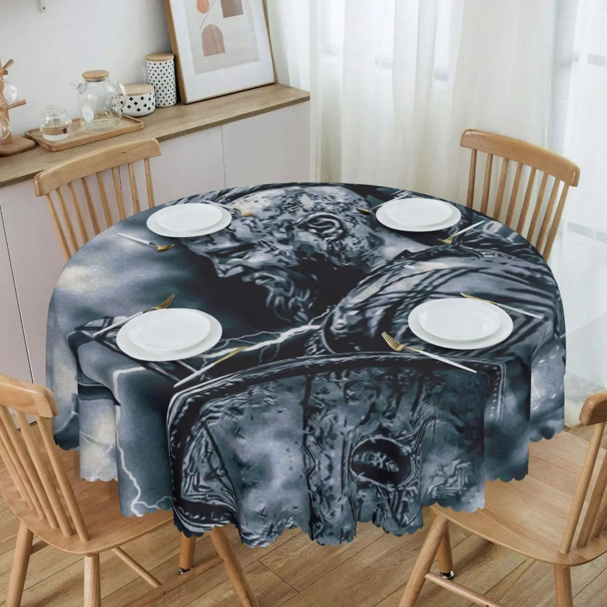 

Round Fitted Ragnar Lothbrok Vikings Table Cloth Oilproof Tablecloth 60 inch Table Cover for Kitchen Dinning