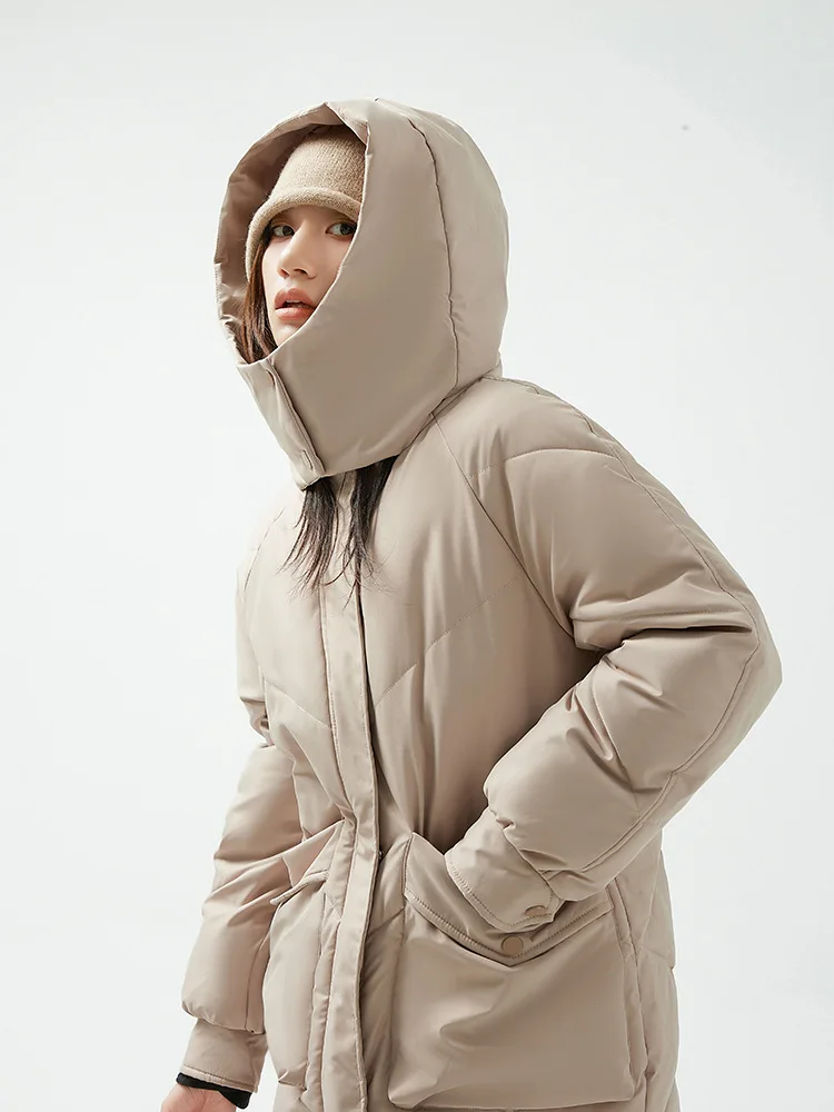 

Winter Long Hooded Down Jacket Women's Korea Fashion Coat New Thicken Zipper High Street Slim Down Cotton Keep Warm Outwear 누빔자켓