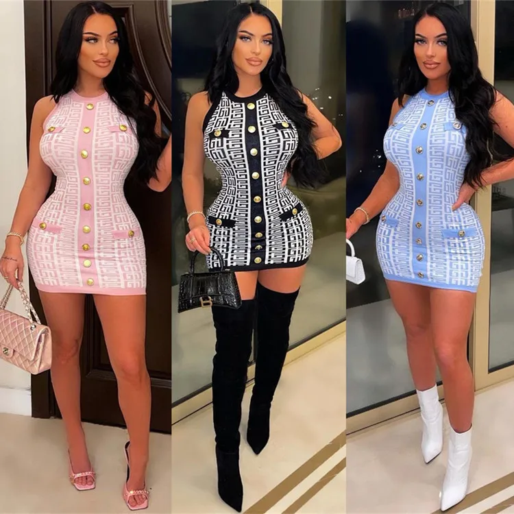 

Женское трикотажное мини-платье на пуговицах, облегающее ТРАПЕЦИЕВИДНОЕ платье без рукавов с высокой эластичностью и завышенной талией, ле...