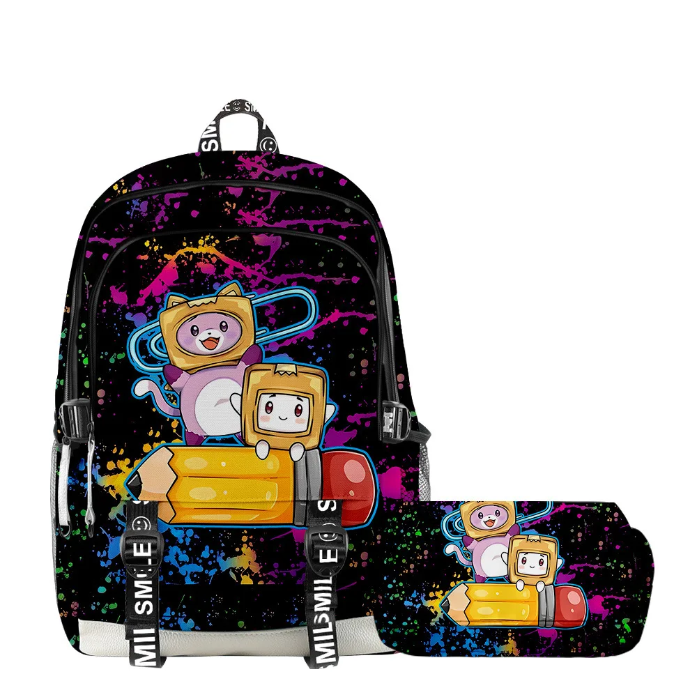 

3D New LankyBox Carton Villain Schoolbag Backpack Double-layer Pencil Case Two-piece Suit for Primary and Middle School Students