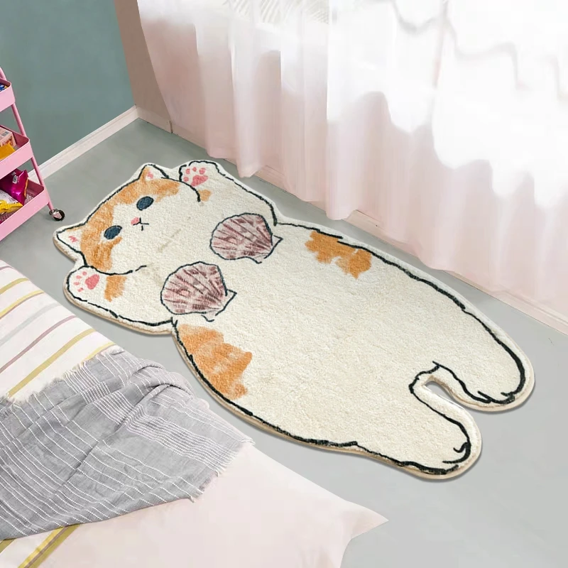 ins cartoon cat carpet rug plush shaggy fluffy irregular bedside carpet thicken floor mat doormat cute kid girl bedroom decor free global shipping