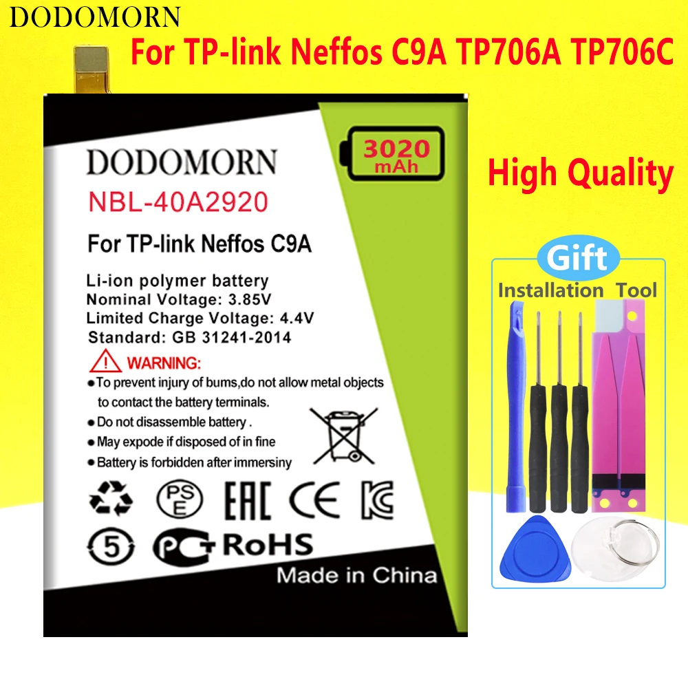 

Аккумулятор DODOMORN NBL-40A2920 для TP-link Neffos C9A TP706A TP706C мобильный телефон высокое качество + номер отслеживания