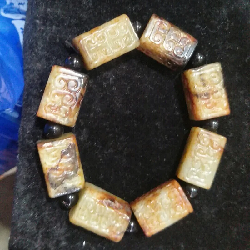 

Natural Hetian Jade Antique Beads Jade Bracelet Jewelry Lucky Exorcise Evil Spirits Auspicious Amulet Fine Jewelry Jade Bracelet