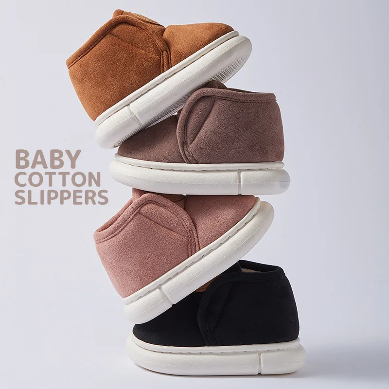 Children Cotton Shoes Winter Plush Suede Boy Girls Shoes Cartoon Cute Non-slips Outdoor Indoor Simple Baby Shoes Cotton Slipper