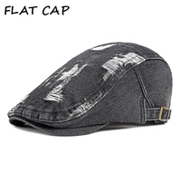 flat cap mens hat summer berets caps for men women casual peaked caps denim blue driving adjustable sun hats peaky blinders