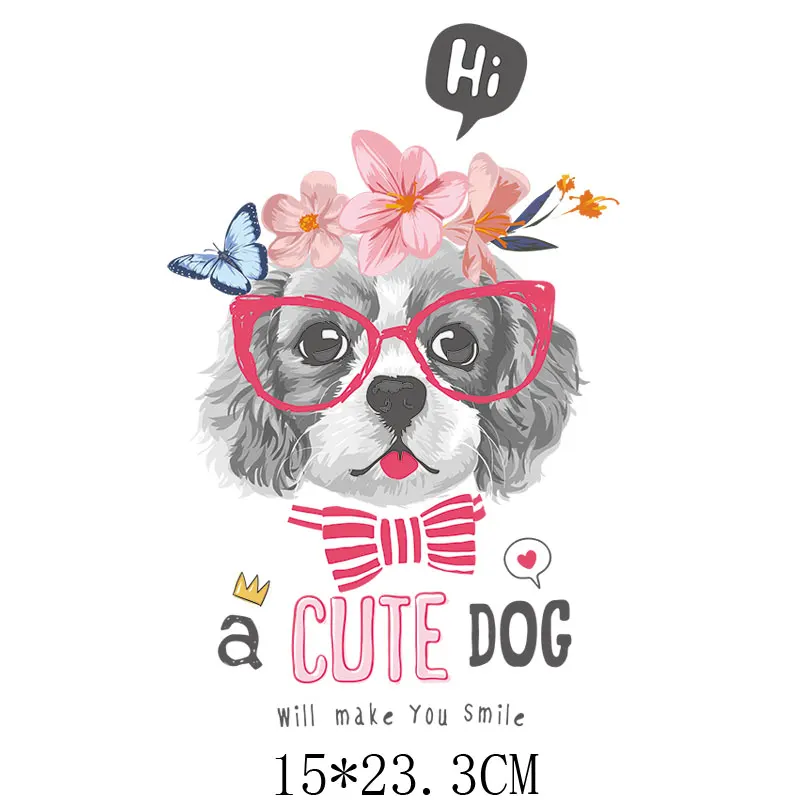 

Heat Transfer Clothes T-Shirt Thermal Stickers Decoration Printing 23.3x15cm Cartoon Cute Dog Animal Iron on Patches for DIY