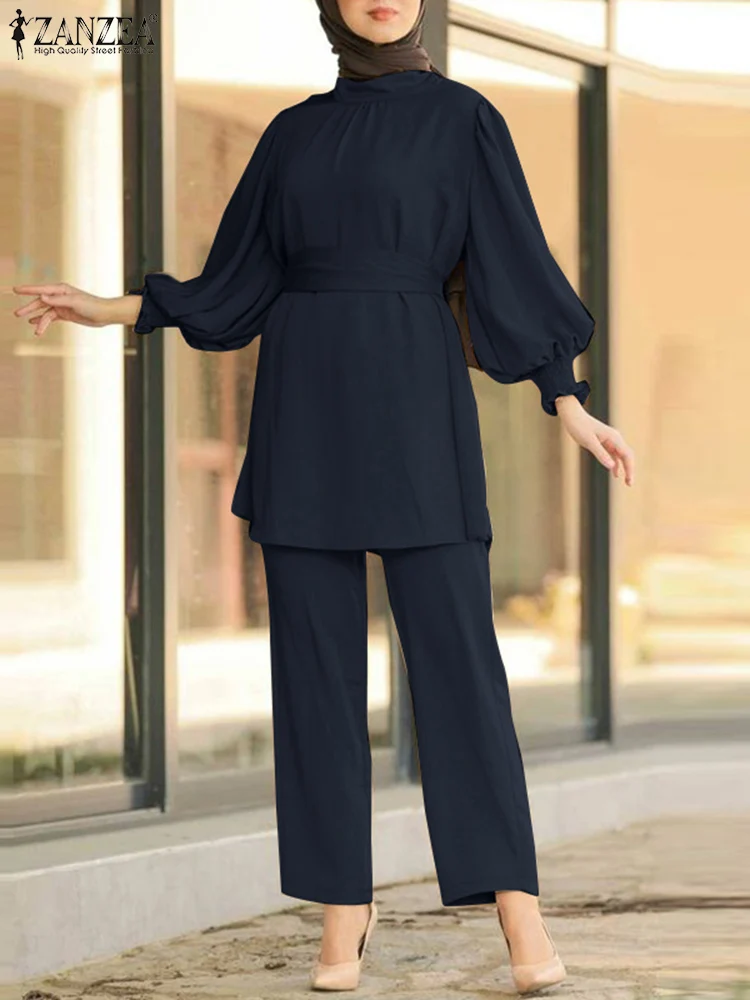 

Women Casual Long Sleeve O Neck Pant Sets 2022 Fashion Smocking Matching Sets ZANZEA Elegant Islamic Clothing Dubai Turkey Suits