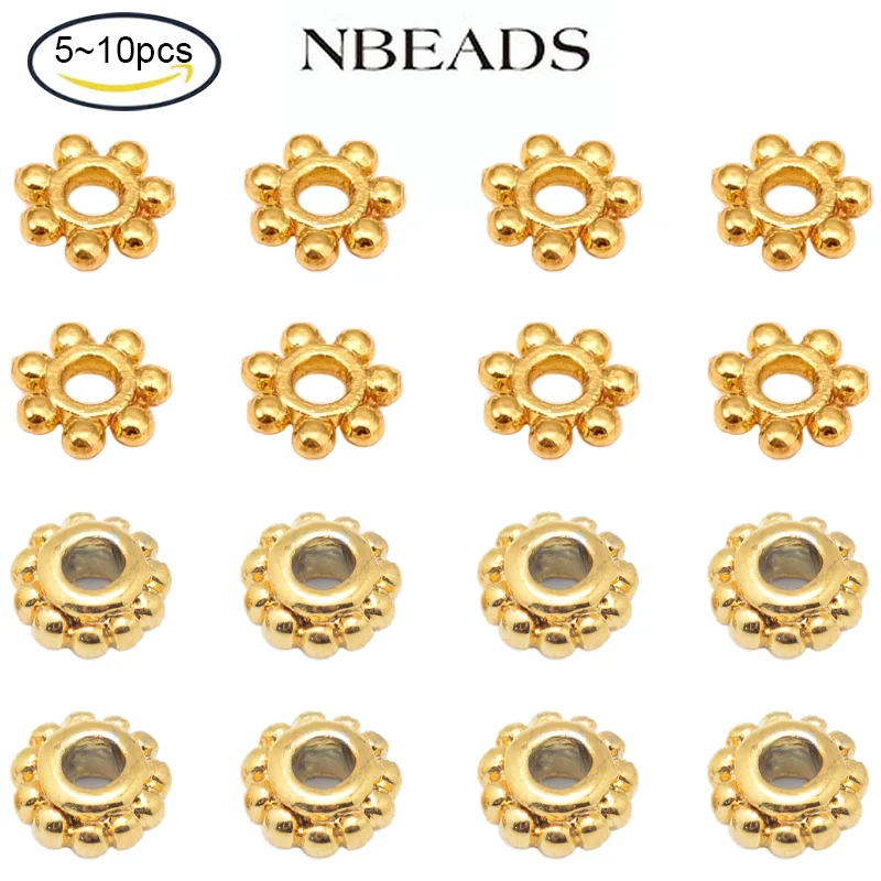 

5-10PC Golden Spacer Beads Brass Flower Oval Seamless Beads Round Craft Beads for Bracelet Necklace Jewelry Making