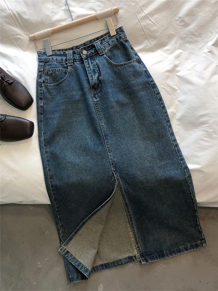 

Spring Summer 2023 New Women's Denim Wrap Skirts Vintage Front Split High Wasit Jeans Skirts Female Straight Pencil Skirts