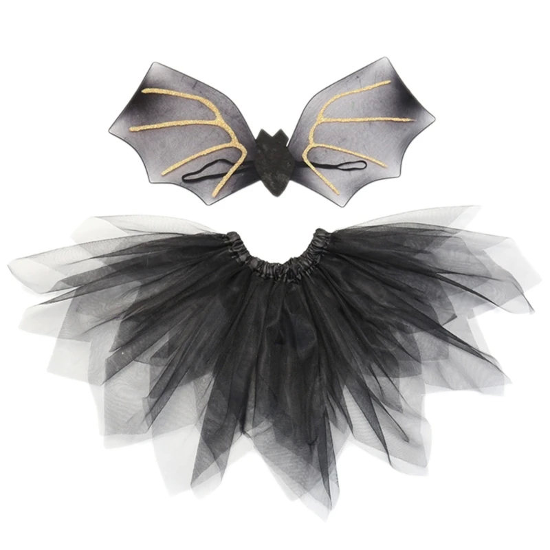 

Крылья летучая мышь для Хэллоуина черные крылья летучая мышь Двухслойная юбка платье для косплея искусственная танцевальная представлений-реквизит подарки