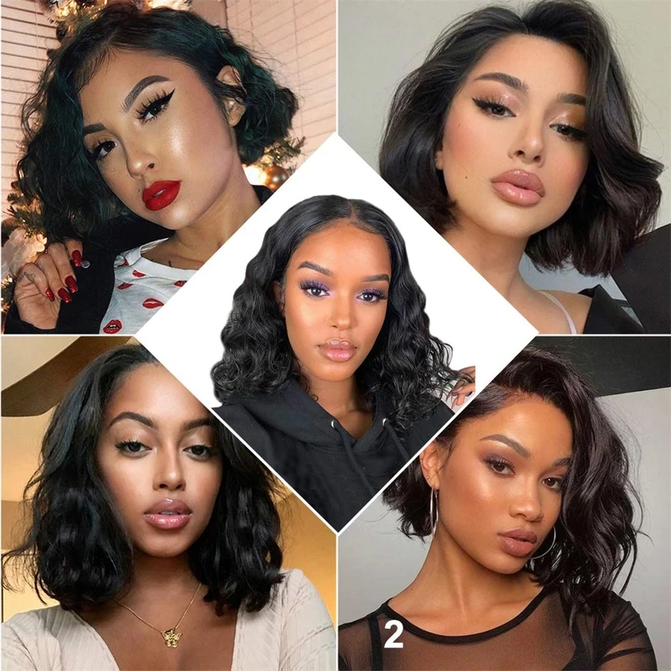 Short Natural Wave Lace Front Human Hair Wig Curly With Baby Hair for Black Women Plucked Hairline Brazilian Lace Wig 12-18 inch