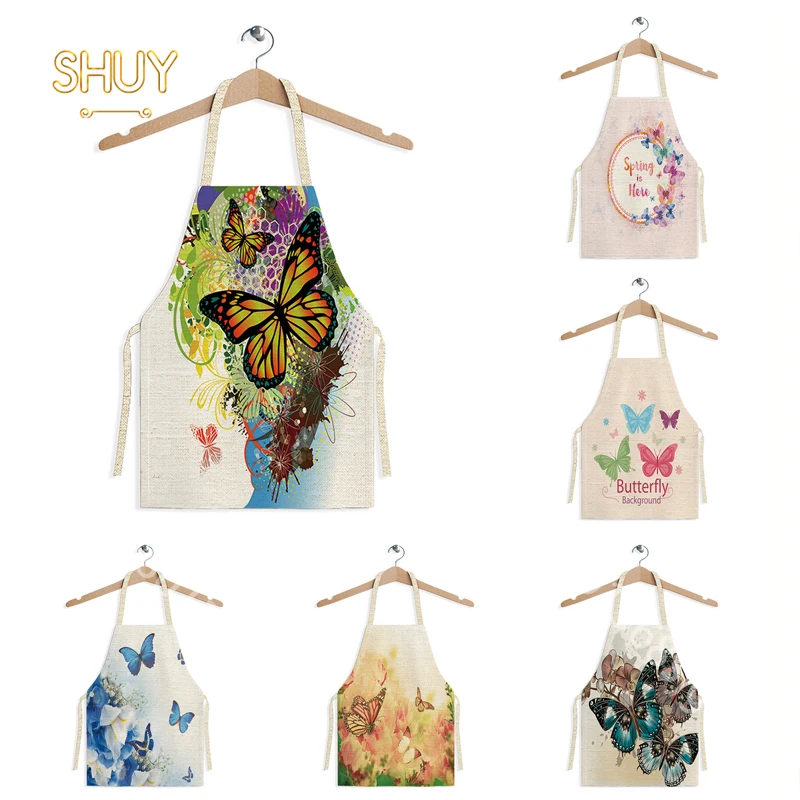 

Cartoon Butterfly Apron for Women Cooking Baking Housework Cleaning Parent-child Sleeveless Aprons Chef Adults Kids Linen Bib