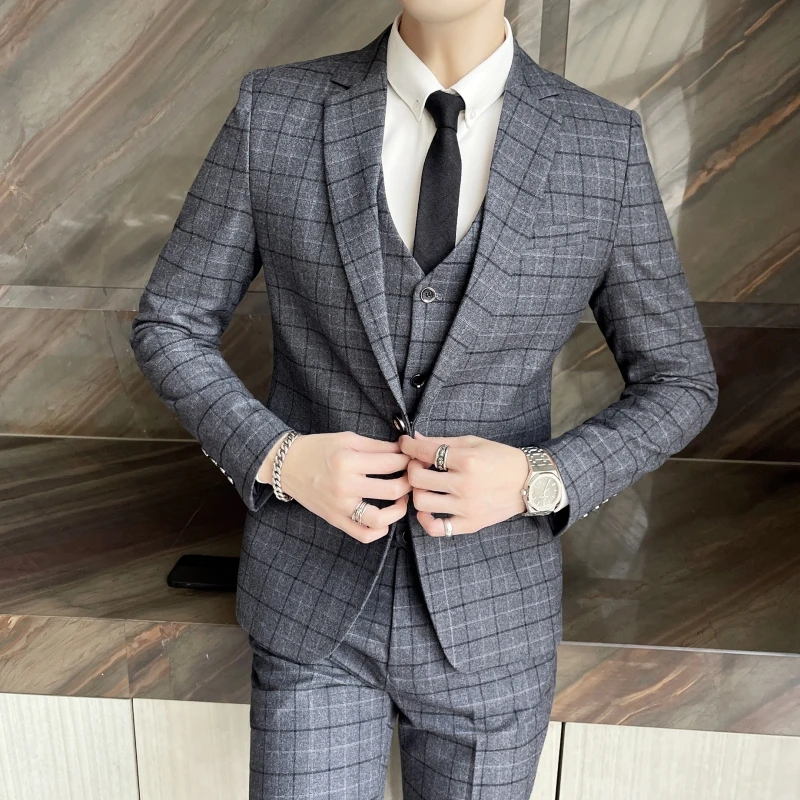 

Роскошный мужской облегающий костюм в клетку 5XL-S (пиджак + брюки + жилет), 3 предмета, 2023, деловой, офисный, свадебный смокинг для мужчин