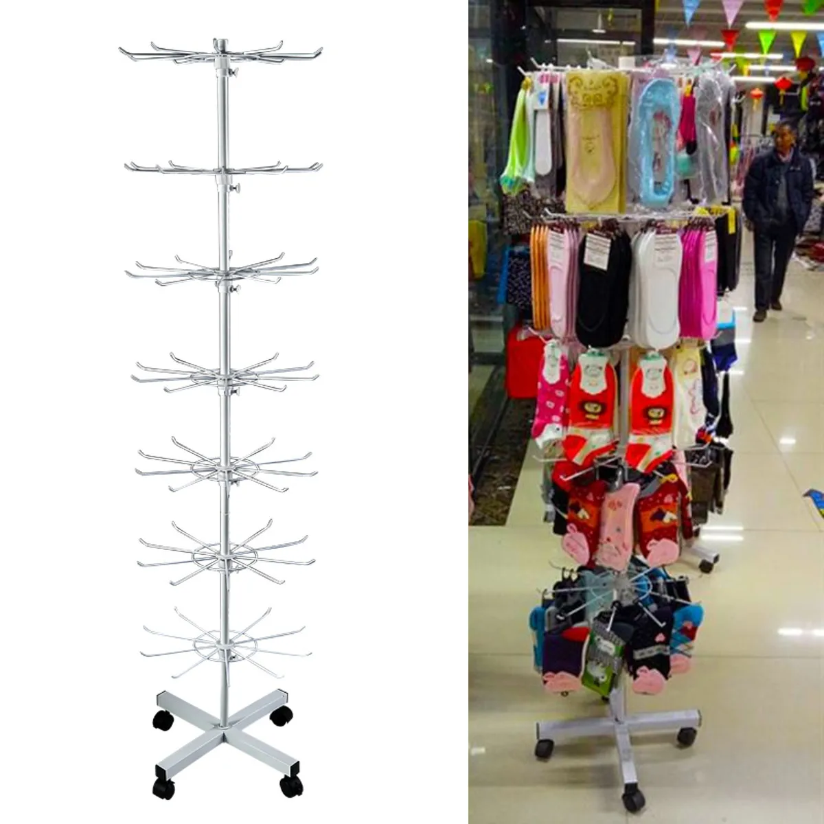 

7 Tiers 70 Hooks Rotating Rack Socks Hat Cap Display Stand Hanger Wig Scarves Bracelet Pendant Storage Holder Shelf Rack Shelves