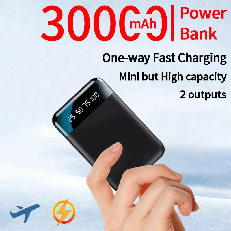 

2023New 30000mAh One-way Fast Charging Power Bank PD15W Portable Mini Digital Display External Battery with Flashlight For iPhon
