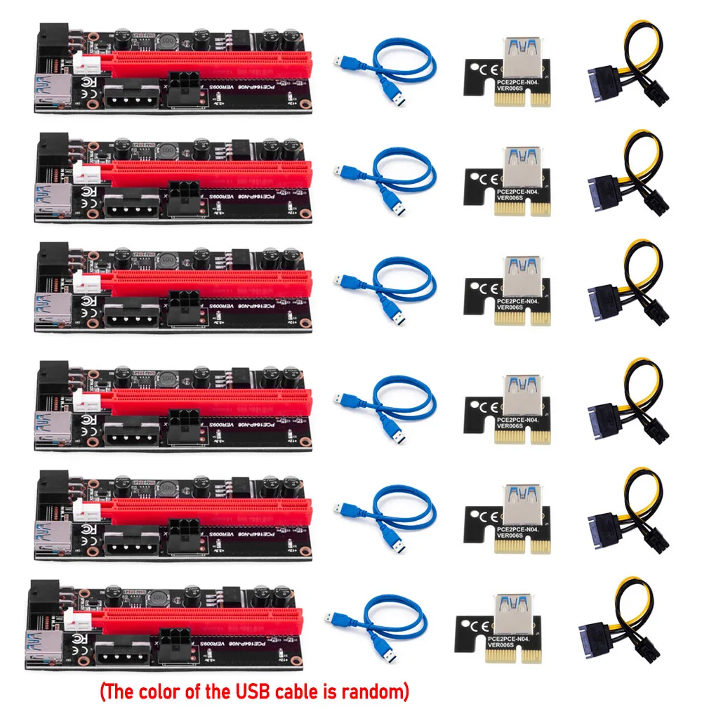 

6 шт. новейший Ver009 Usb 3.0 Pci-E Райзер Ver 009S Экспресс 1X 4X 8X 16X Райзер адаптер карта Sata 15 контактов на 6 контактов кабель питания