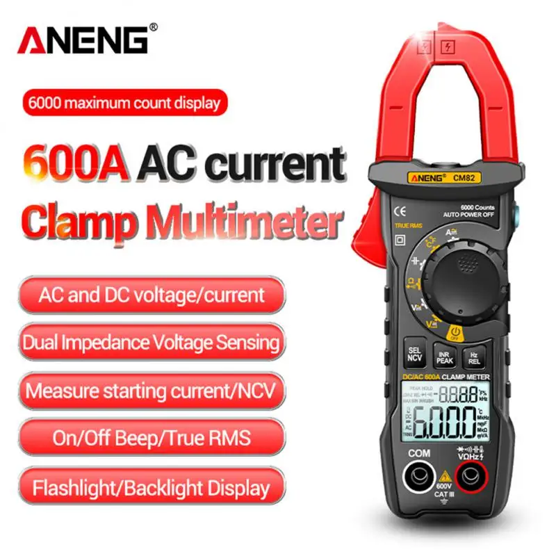

ANENG CM82 Clamp Meter DC/AC 600A Current Voltage 6000 Counts Multimeter Ammeter Tester Car Amp Hz Capacitance NCV Ohm Test