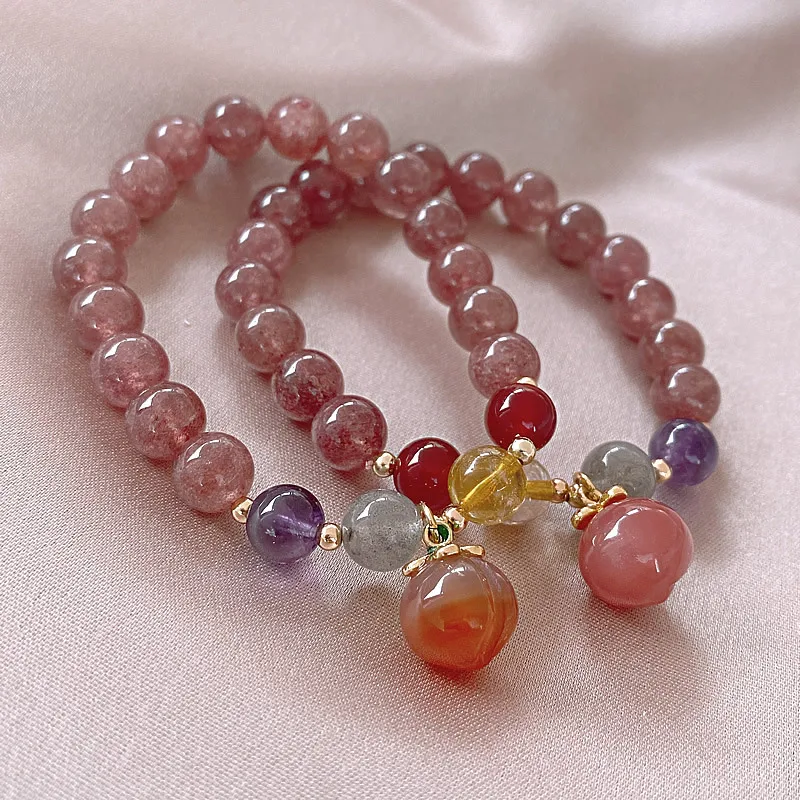 

New Arrival Sweet Honey Peach Natural Strawberry Quartz & Agate Stone Ladies Bracelet Jewelry For Women Gifts