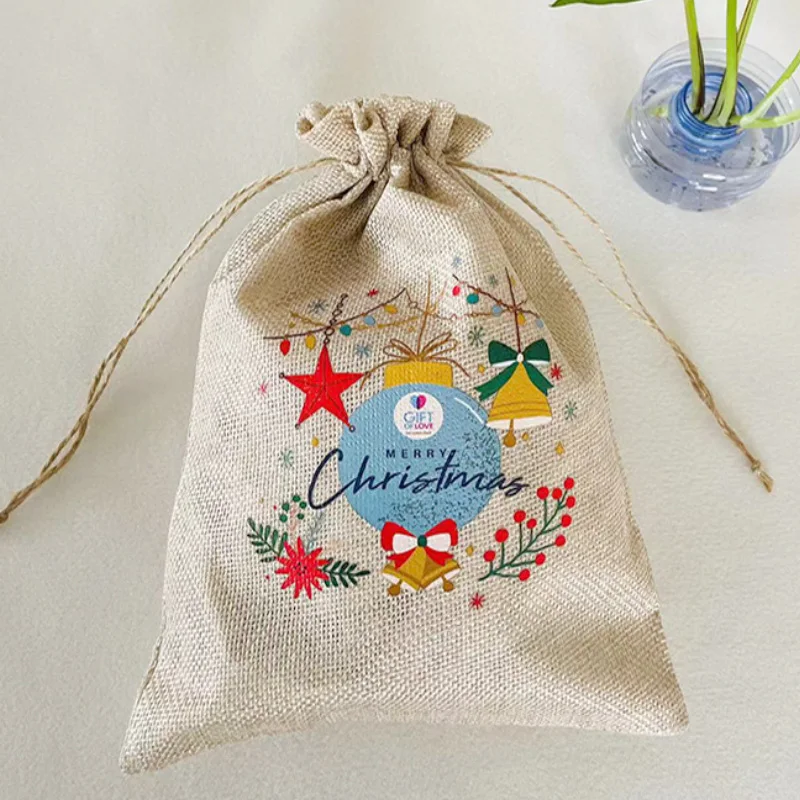 

Custom Colorful Logo Gift Bags 7x9cm 9x12cm 10x15cm 15x20cm pack 50 Flax Jute Drawstring Sack Jewelry Linen Pouches