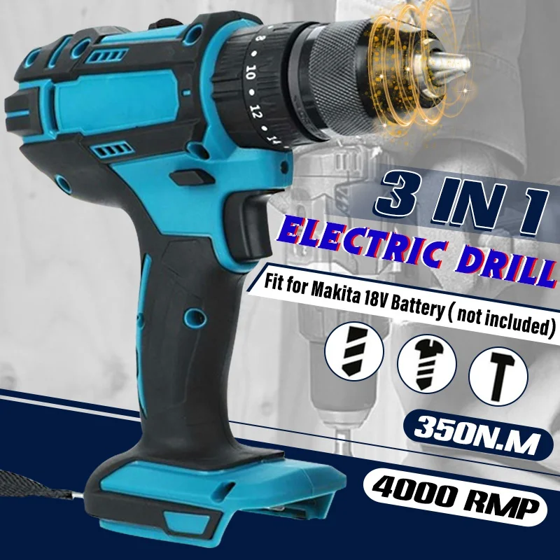 

3 в 1 13 мм нм высокомощная электрическая отвертка беспроводная ударная дрель бесщеточная Ударная дрель для батареи Makita 18 в