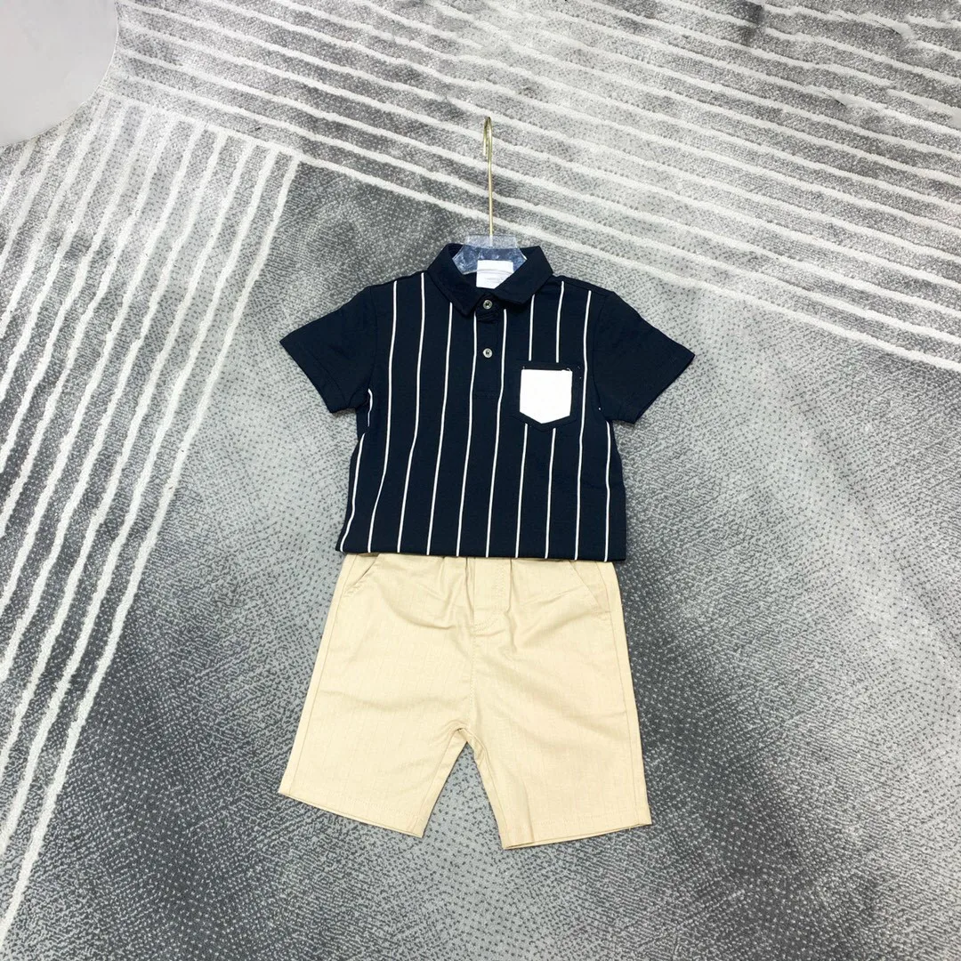 

2022 Summer high quality fashion brand striped polo shirt + solid color shorts two piece set for Boys 2 4 6 8 10 years old