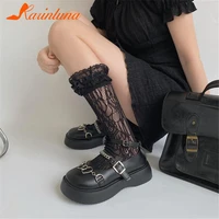 karinluna hot sale black mary janes shoes 2022 platform flats buckle strap round toe heart metal decoration concise women flats