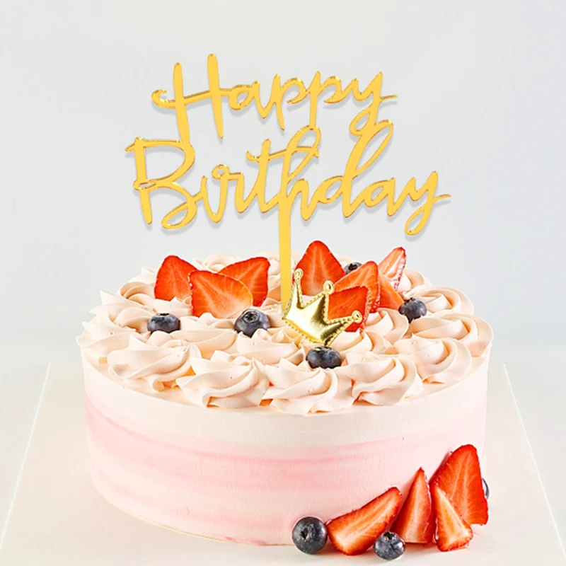 

3/5pcs Happy Birthday Cake Topper Acrylic Flash Letter Cake Topper for Birthday Party Dessert Decor DIY Baking Supply Black Pink