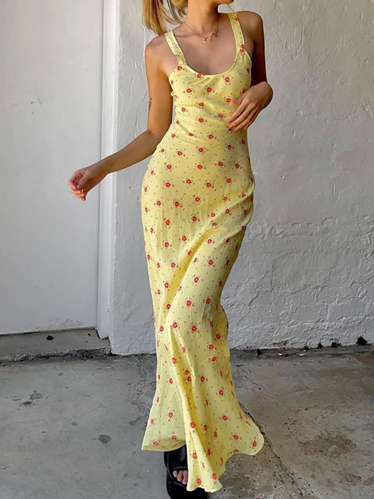 

2022 Summer Sexy Maxi Dresses for Women Robes Square Neck Sheath Printed Office Lady Fashion Dress Elegant Female Dress Vestidos