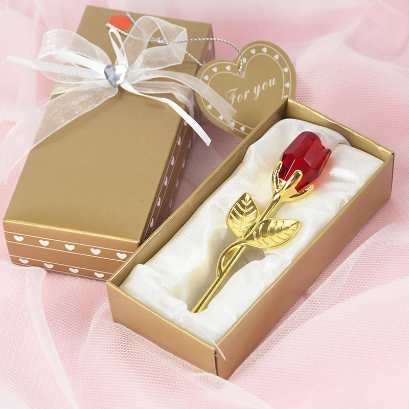 

Valentines Day Gift Crystal Glass Rose Flower in Box Mini Forever Red Gold Artificial Rose for Girlfriend Wedding Gift for Guest